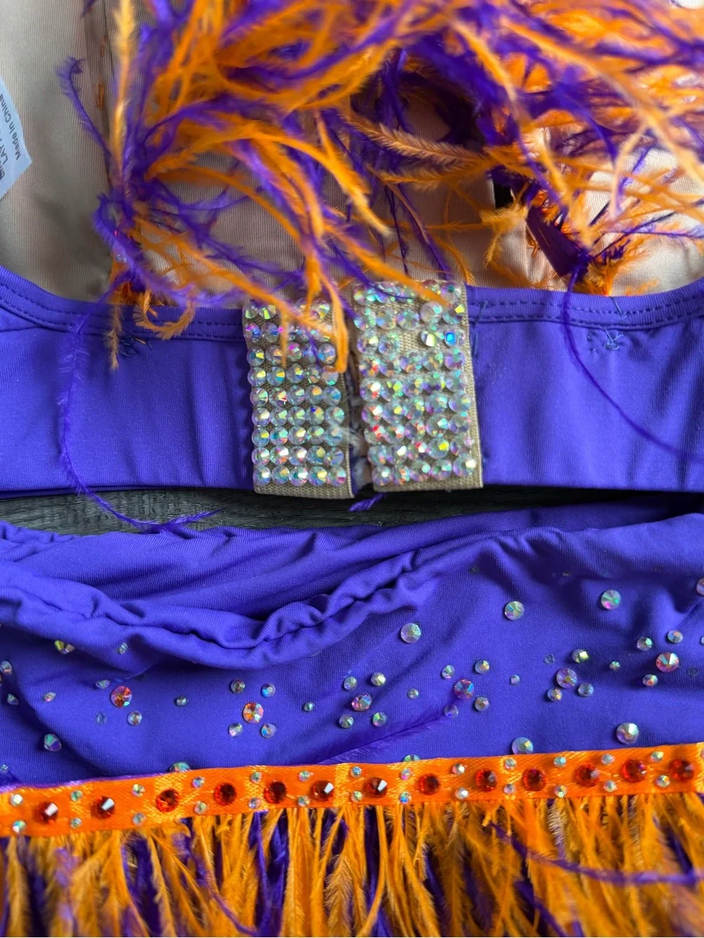 Kids Purple and Orange Feather Dance Costume Top and Bottom Set Custom Made